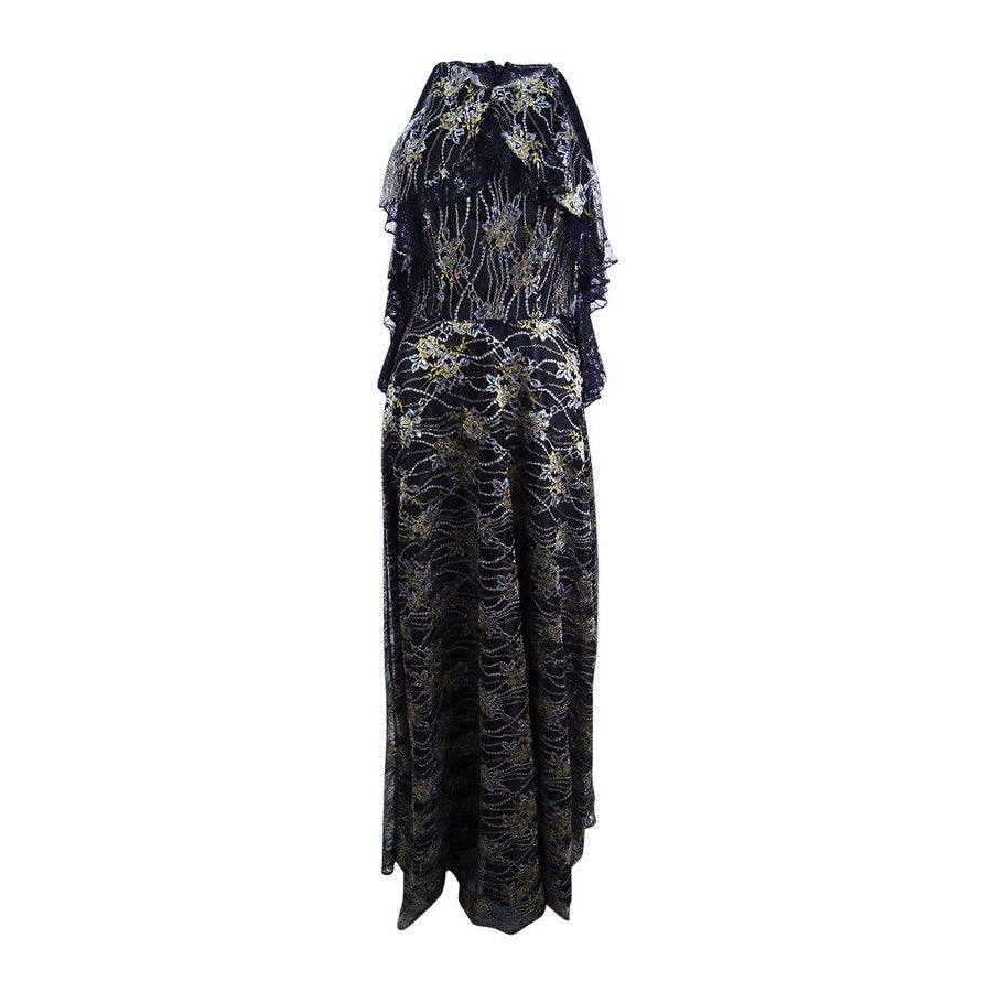 Tahari ASL Women's Metallic Lace Gown (2, Black/Gold/Blush)