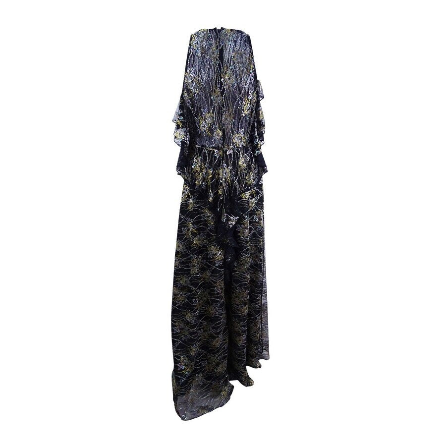 Tahari ASL Women's Metallic Lace Gown (2, Black/Gold/Blush)