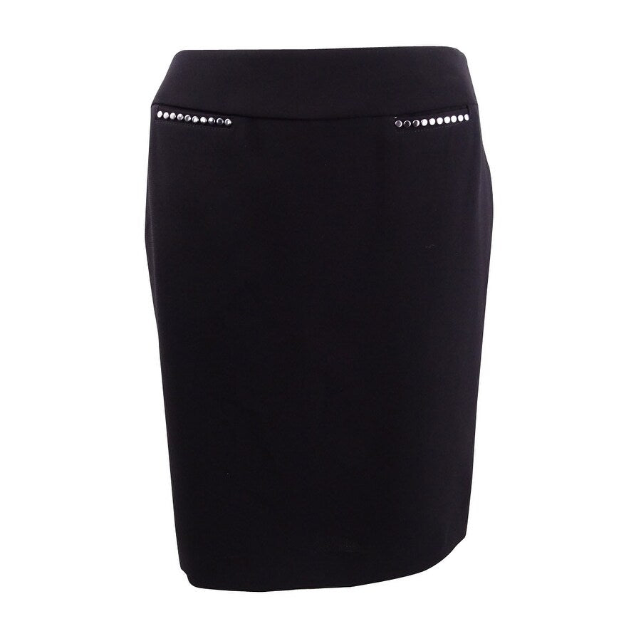 Tahari ASL Women's Petite Embellished Pencil Skirt (4P, Black)