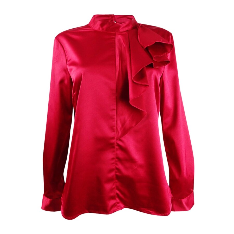 Tahari ASL Women's Petite Mock-Neck Ruffle-Trim Top