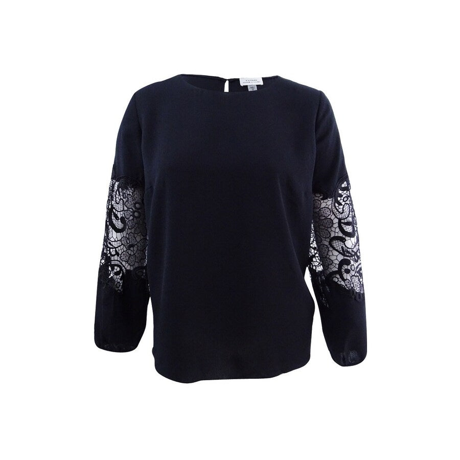 Tahari ASL Women's Plus Size Lace-Inset Georgette Blouse