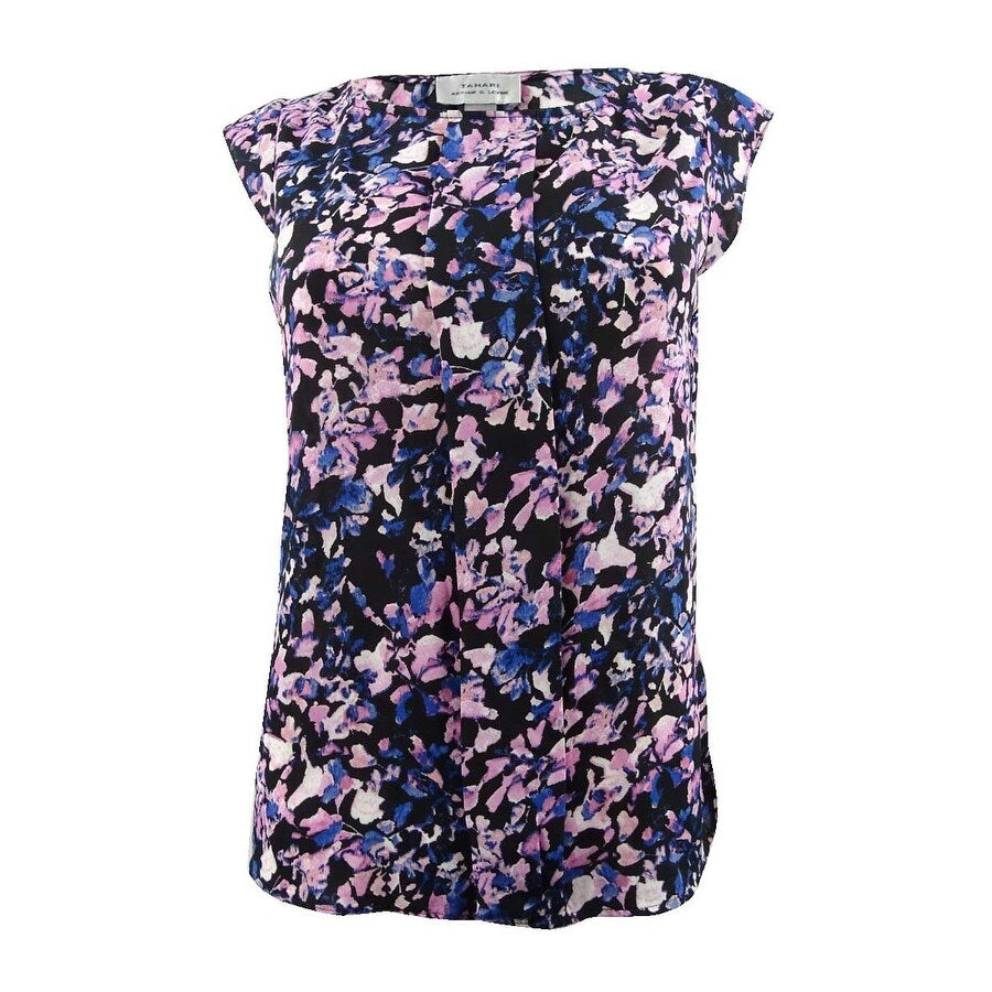 Tahari ASL Women's Printed Flutter-Sleeve Top
