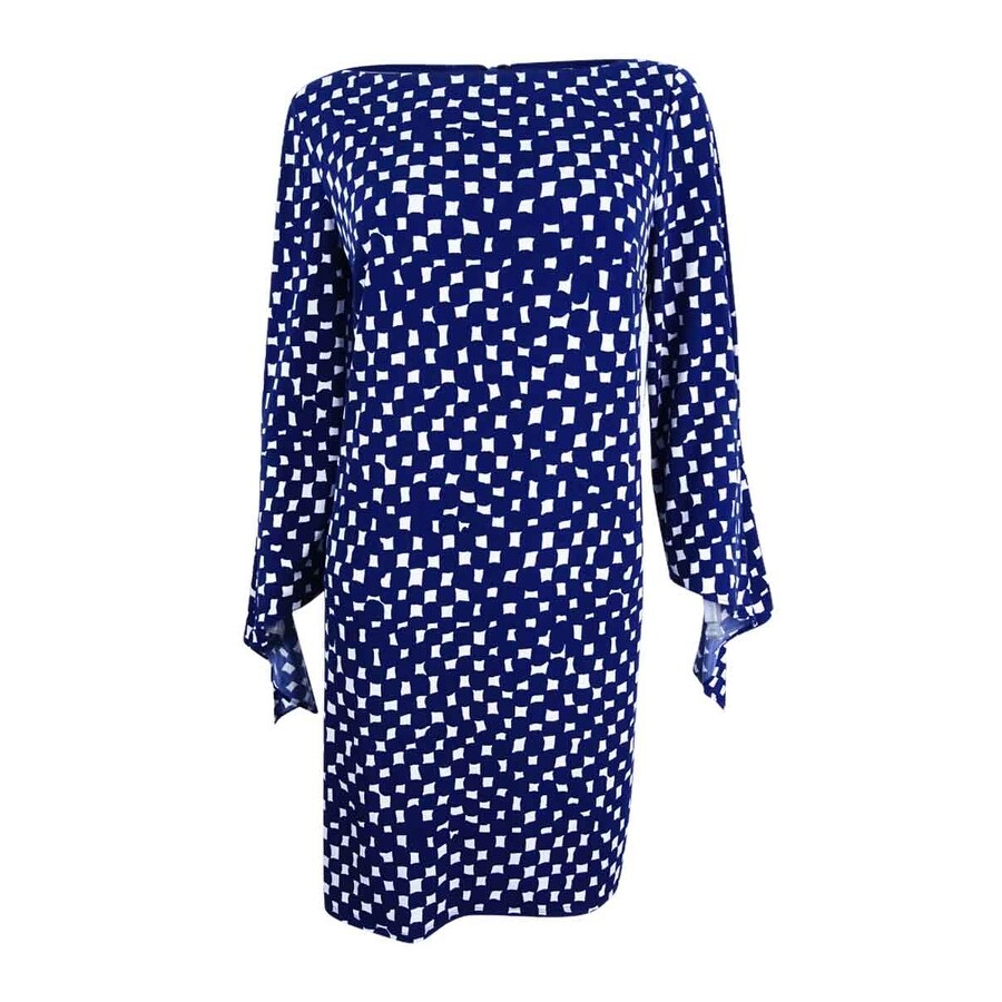 Tahari ASL Women's Printed Jersey Dress (8, Navy/White)