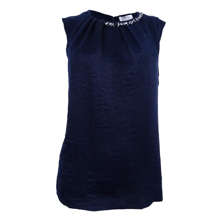 Tahari ASL Women's Round-Neck Pleat-Front Top
