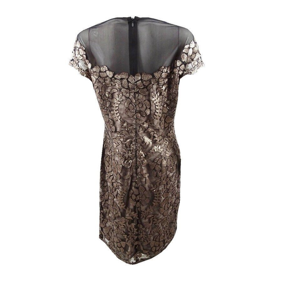 Tahari ASL Women's Sequin Lace Illusion Dress