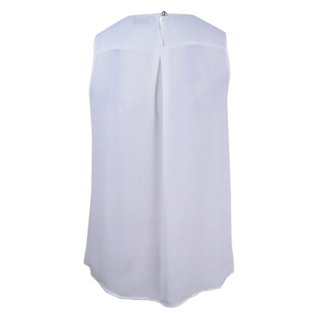 Tahari ASL Women's Sleeveless Round-Neck Keyhole Top (L, Ivory White)
