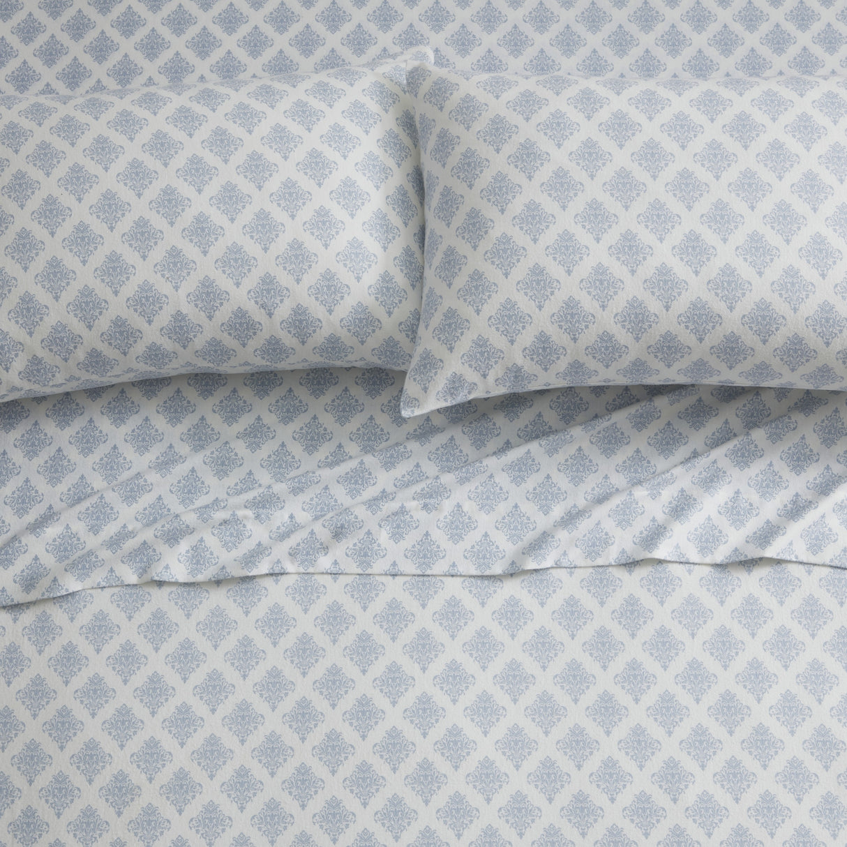 Tahari Home Alexa Blue Medallion Triple Brushed Cotton Flannel Bed Sheet Set