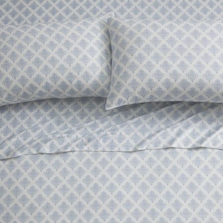 Tahari Home Alexa Blue Medallion Triple Brushed Cotton Flannel Bed Sheet Set