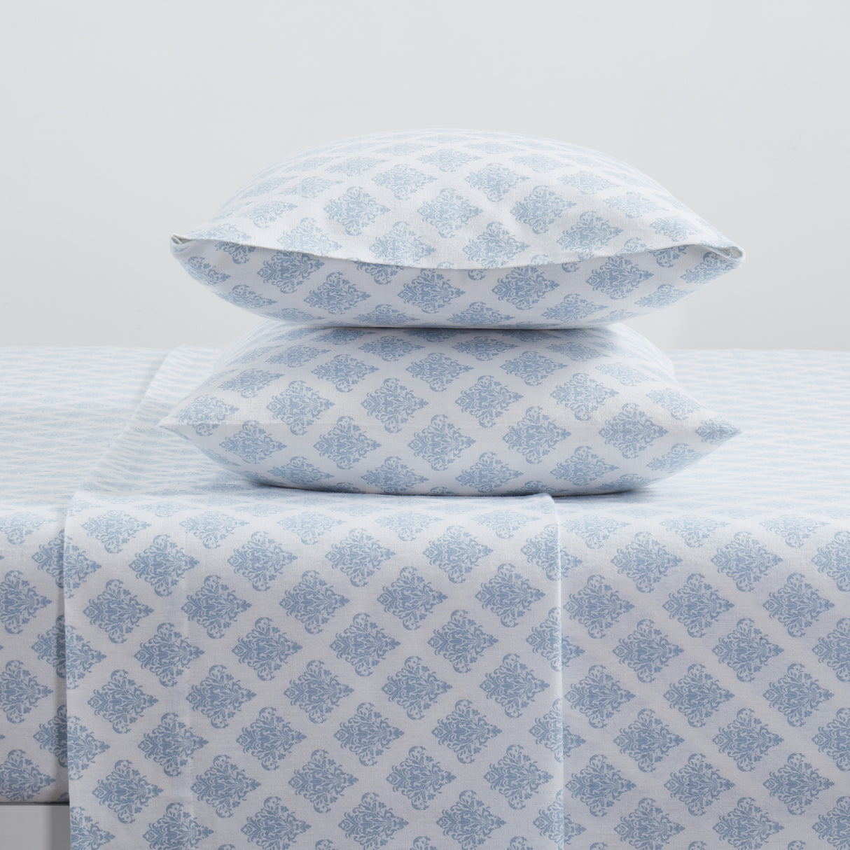 Tahari Home Alexa Blue Medallion Triple Brushed Cotton Flannel Bed Sheet Set