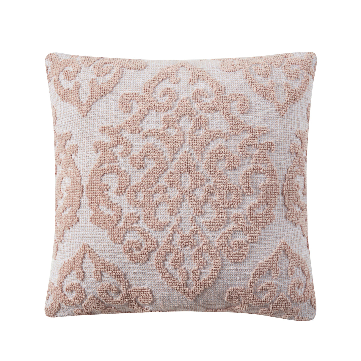 Tahari Home Bristol Damask Cotton Decorative Pillow, 20"x20", White/ Blush - White/ Blush