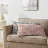 Tahari Home Bristol Damask Cotton Decorative Pillow, 20"x20", White/ Blush - White/ Blush