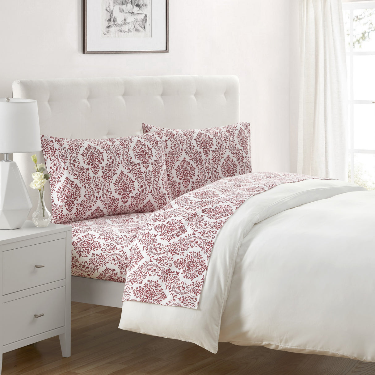 Tahari Home Damask Triple Brushed Cotton Flannel Bed Sheet Set