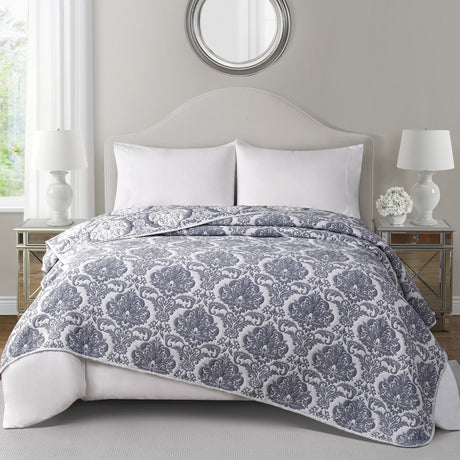 Tahari Home Hannah Damask Reversible Matelassé Coverlet
