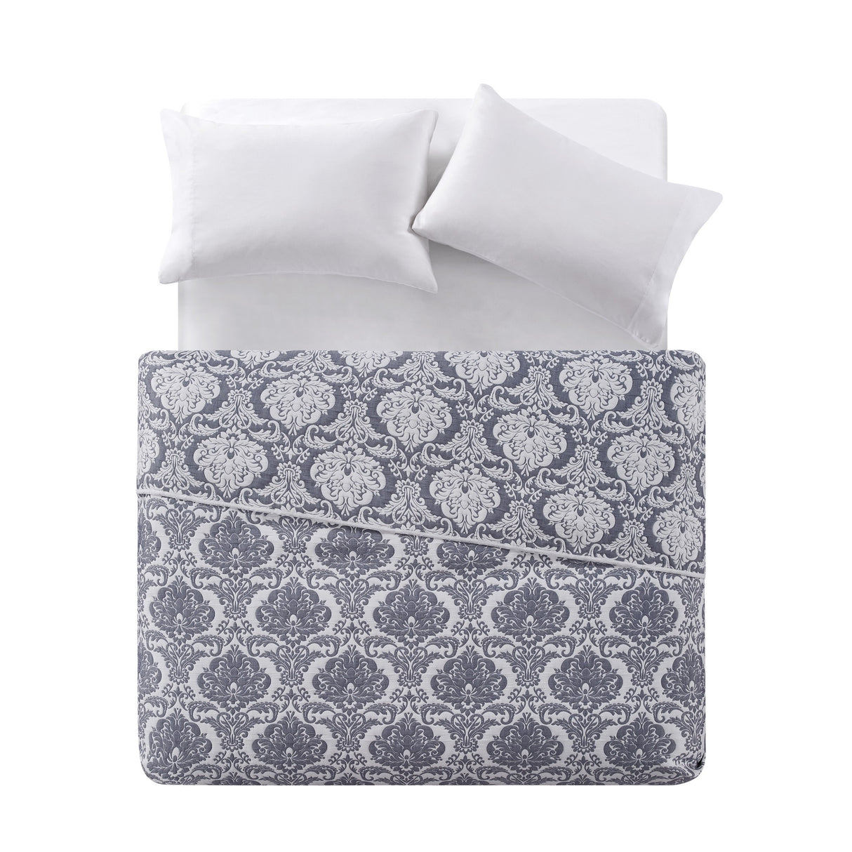 Tahari Home Hannah Damask Reversible Matelassé Coverlet