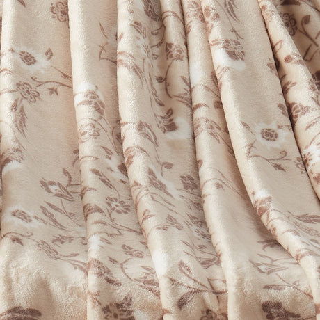 Tahari Home Ilara Neutral Floral Damask Printed Plush Throw, 50" x 70"