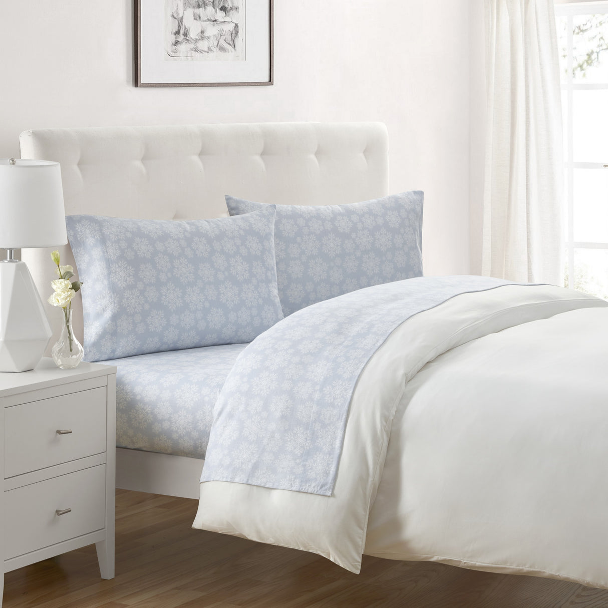 Tahari Home Snowflake Triple Brushed Cotton Flannel Bed Sheet Set