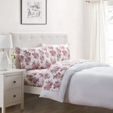 Tahari Home Toile Red Triple Brushed Cotton Flannel Bed Sheet Set