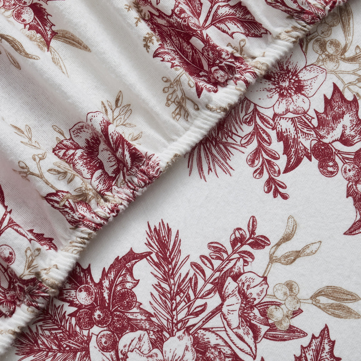 Tahari Home Toile Red Triple Brushed Cotton Flannel Bed Sheet Set
