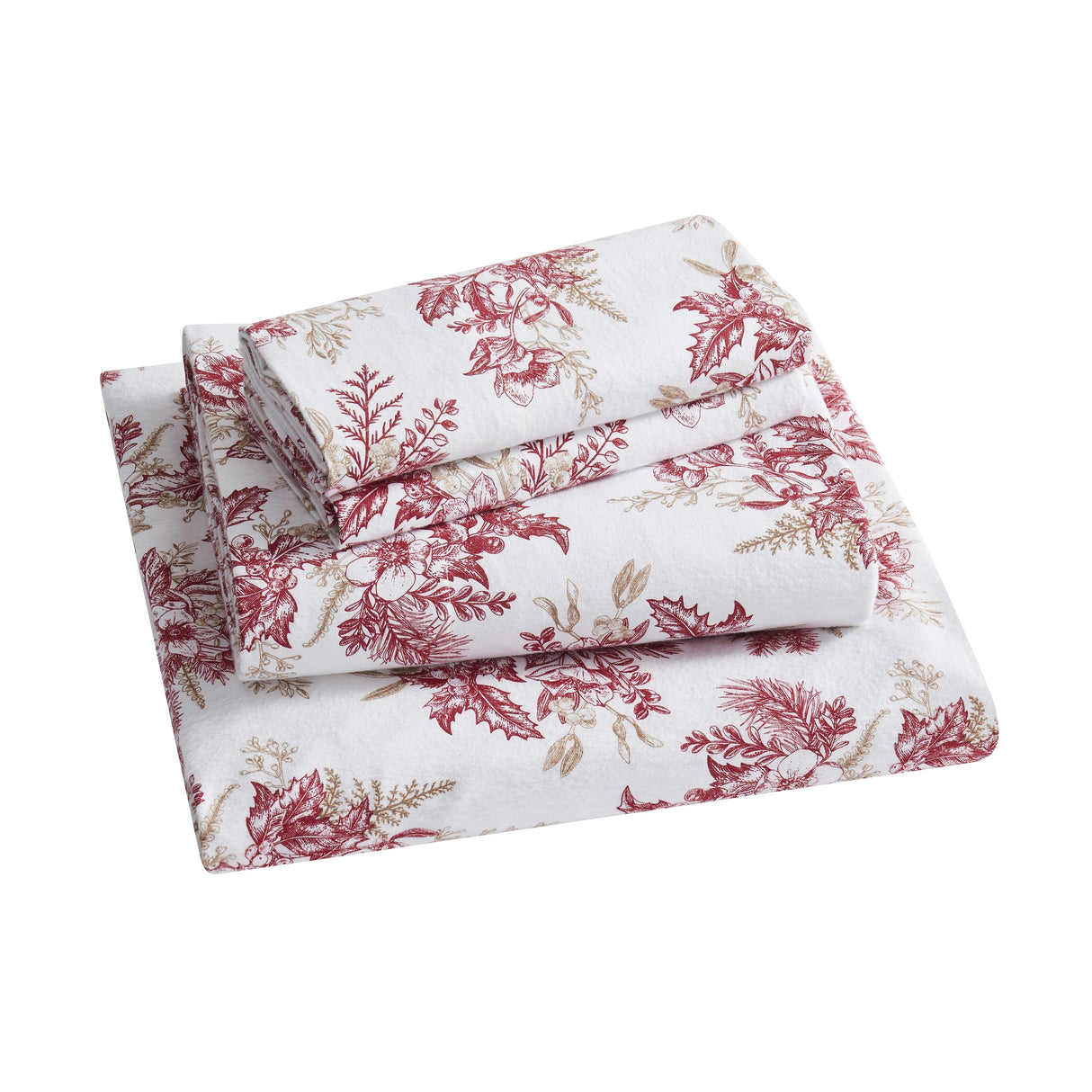 Tahari Home Toile Red Triple Brushed Cotton Flannel Bed Sheet Set