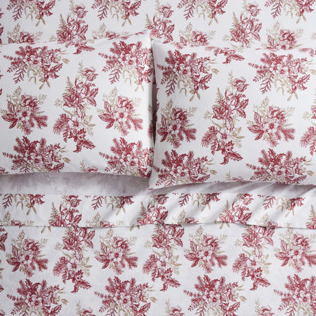 Tahari Home Toile Red Triple Brushed Cotton Flannel Bed Sheet Set