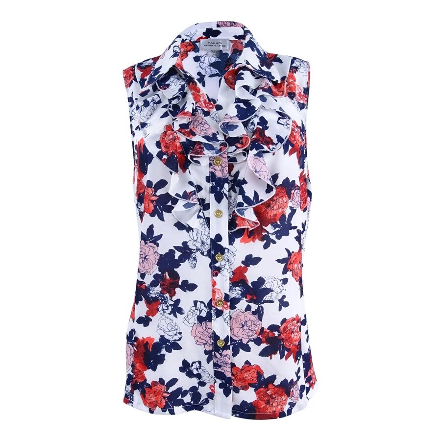 Tahari Women's Floral-Print Button-Front Blouse
