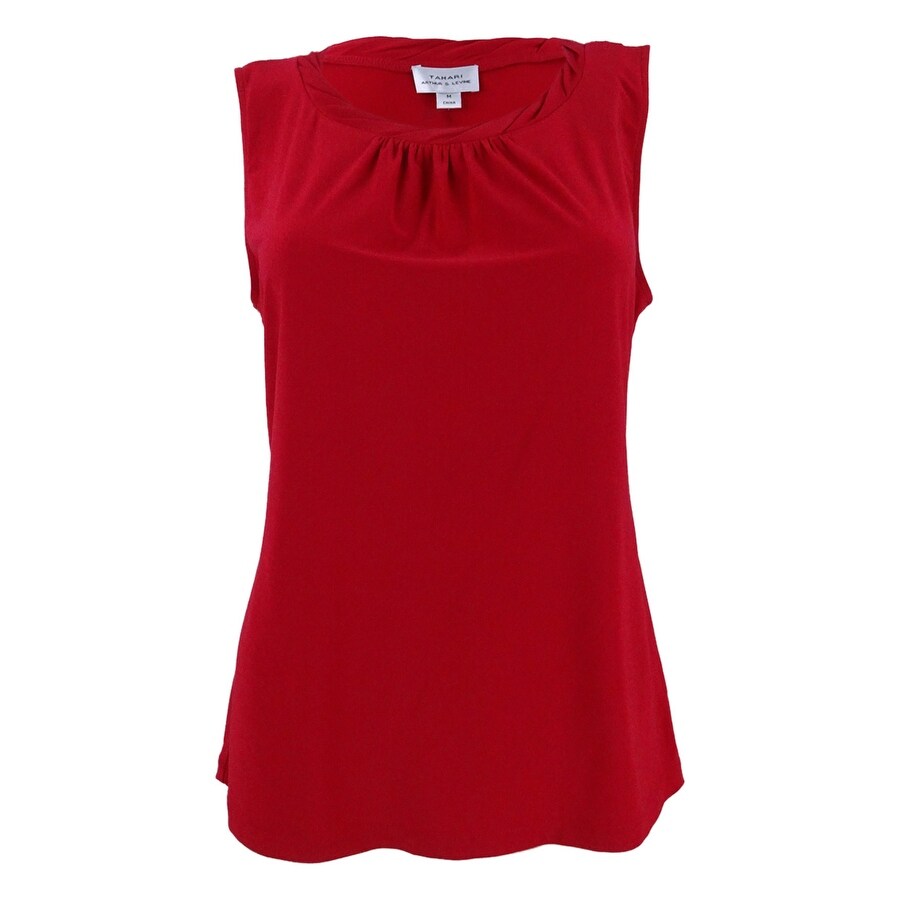 Tahari Women's Sleeveless Pleat-Neck Top
