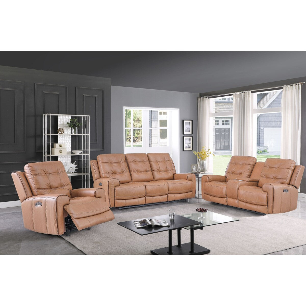 Tahoe Contemporary Tufted Top Grain Leather Power Recliner Sofa