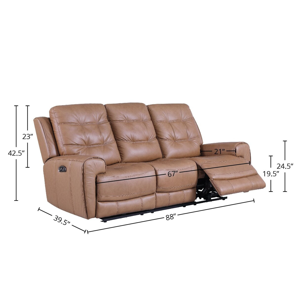 Tahoe Contemporary Tufted Top Grain Leather Power Recliner Sofa