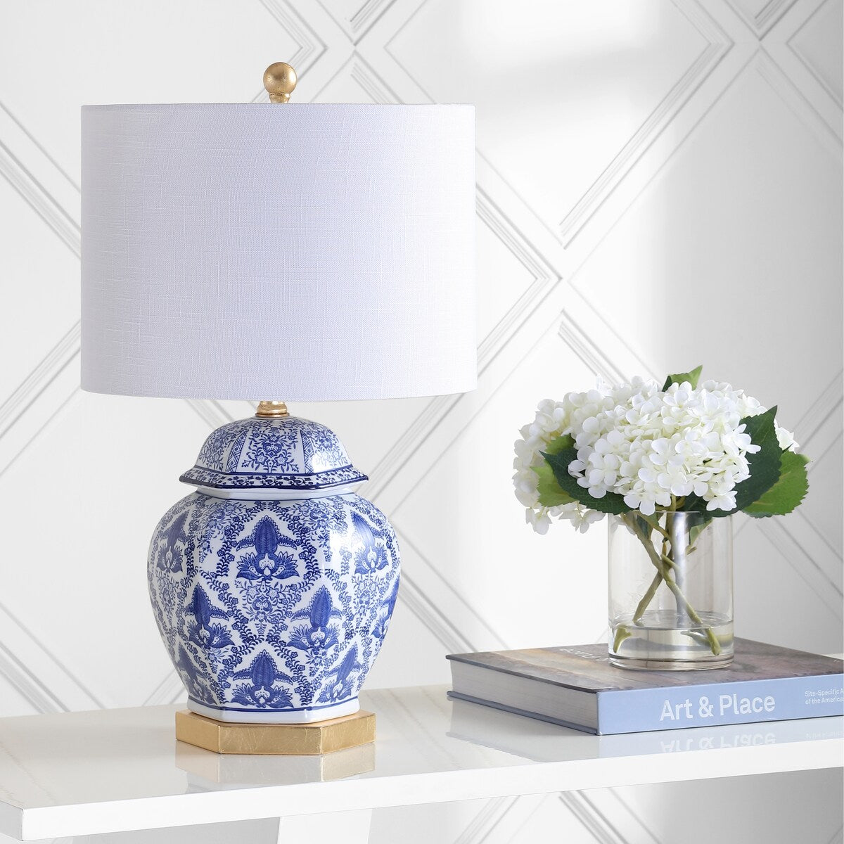 Taipei 25" Ginger Jar Ceramic/Metal LED Table Lamp, Blue/White by JONATHAN Y