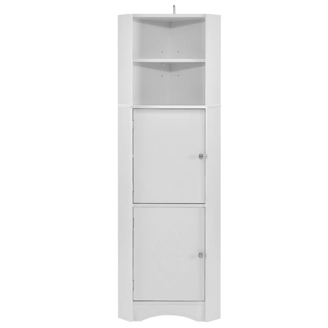 Tall Bathroom Corner Cabinet, with Doors and Adjustable Shelves - 14.96" x 14.96"x 61.02"