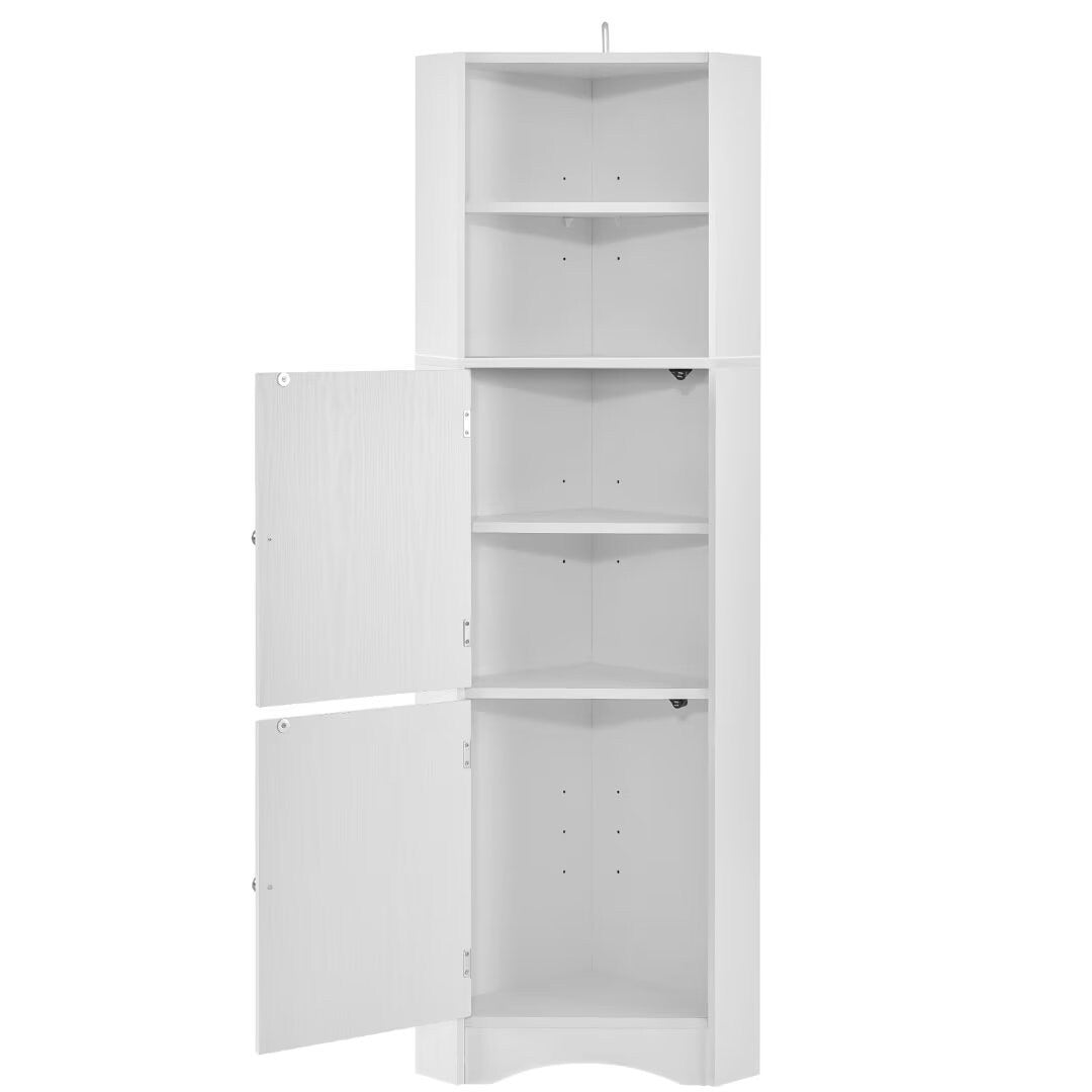 Tall Bathroom Corner Cabinet, with Doors and Adjustable Shelves - 14.96" x 14.96"x 61.02"