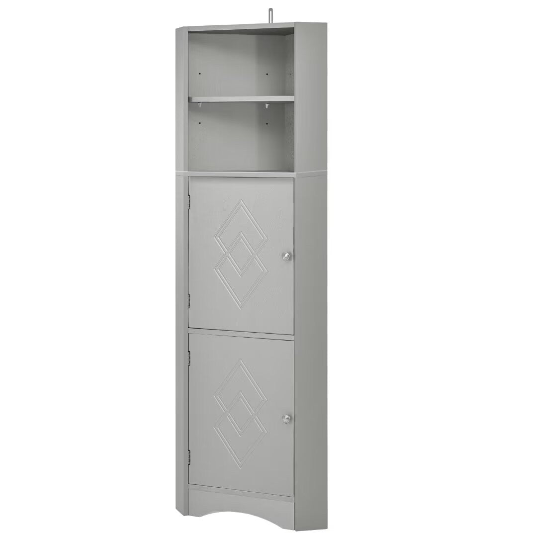 Tall Bathroom Corner Cabinet, with Doors and Adjustable Shelves - 14.96" x 14.96"x 61.02"
