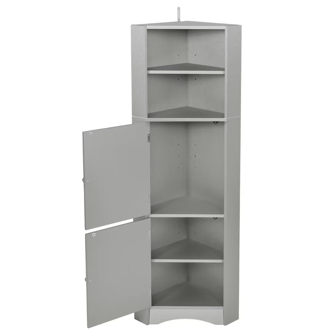 Tall Bathroom Corner Cabinet, with Doors and Adjustable Shelves - 14.96" x 14.96"x 61.02"