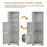 Tall Bathroom Corner Cabinet, with Doors and Adjustable Shelves - 14.96" x 14.96"x 61.02"