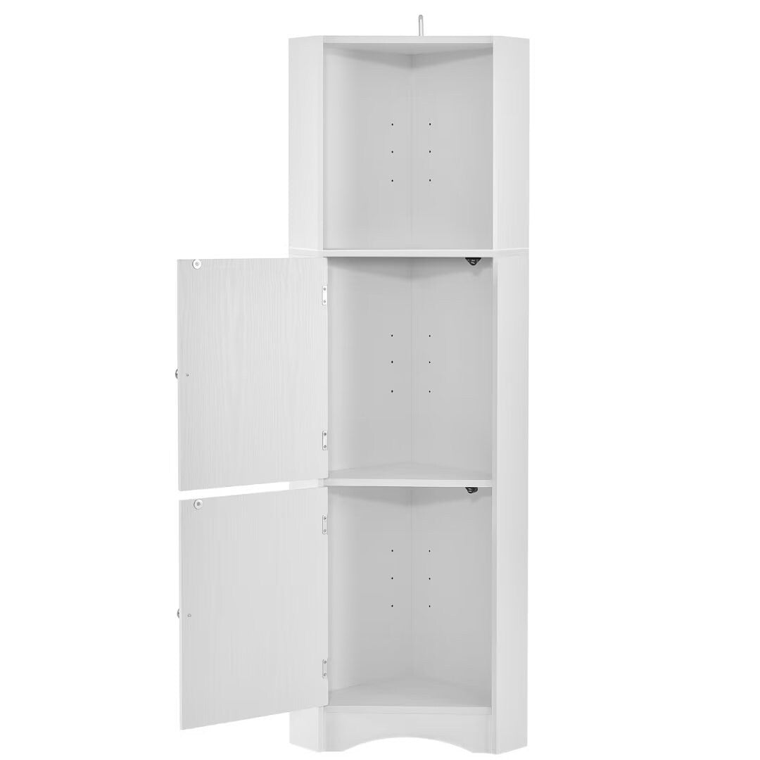 Tall Bathroom Corner Cabinet, with Doors and Adjustable Shelves - 14.96" x 14.96"x 61.02"