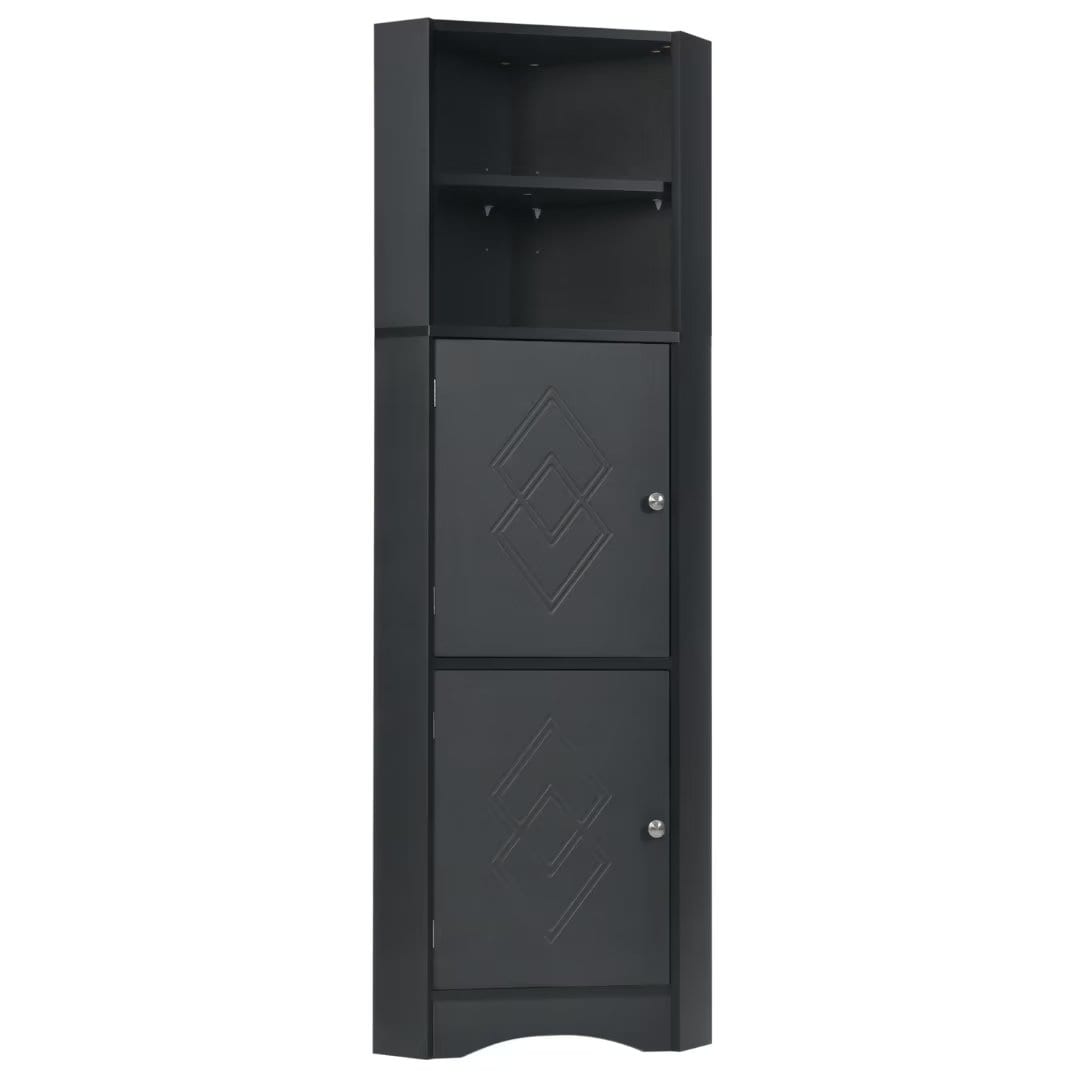 Tall Bathroom Corner Cabinet, with Doors and Adjustable Shelves - 14.96" x 14.96"x 61.02"