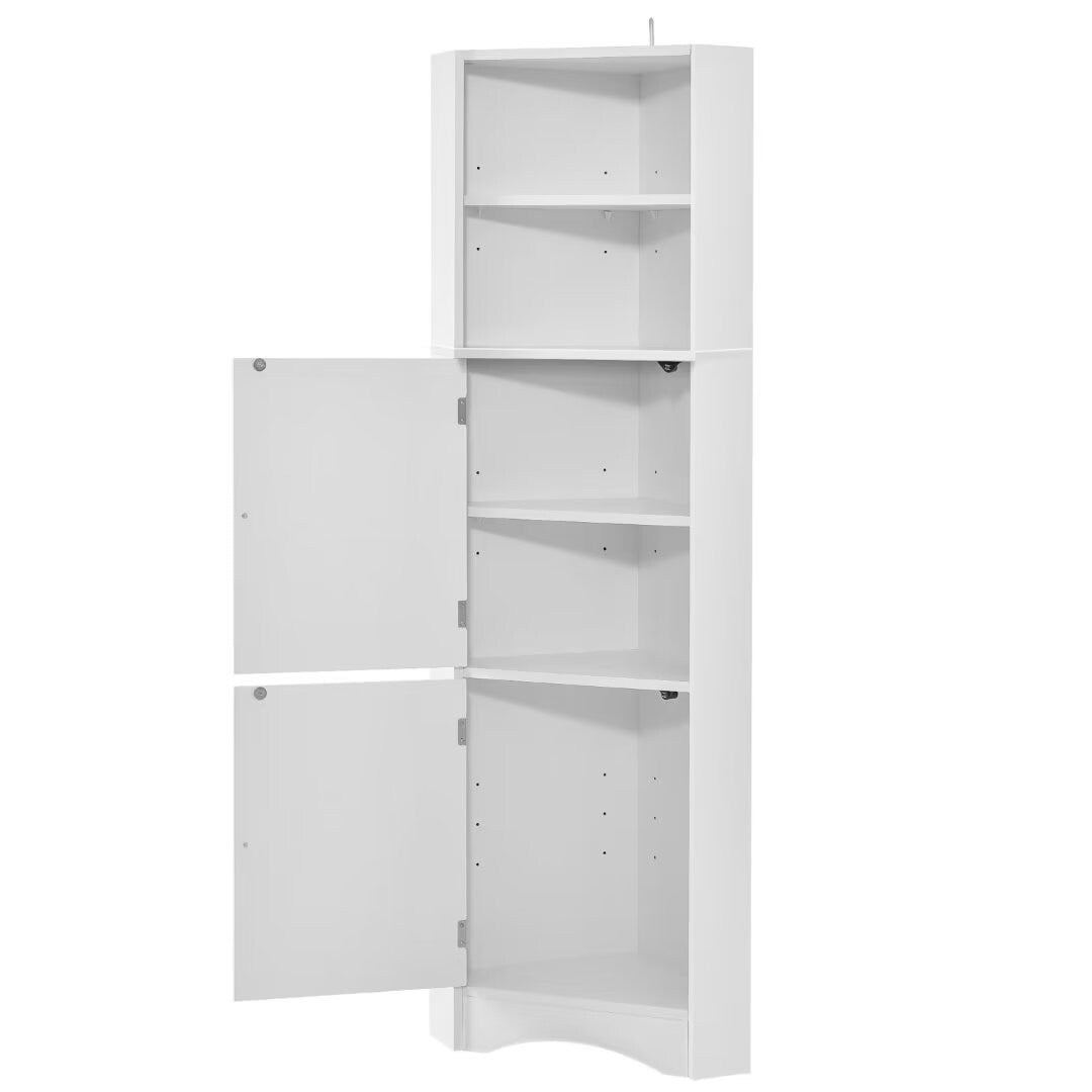 Tall Bathroom Corner Cabinet, with Doors and Adjustable Shelves - 14.96" x 14.96"x 61.02"