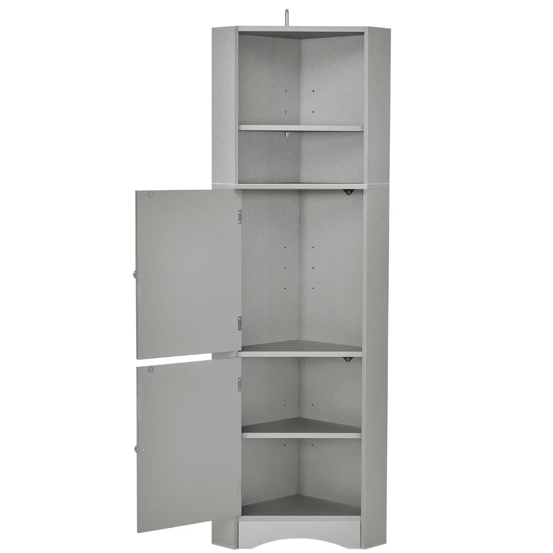 Tall Bathroom Corner Cabinet, with Doors and Adjustable Shelves - 14.96" x 14.96"x 61.02"