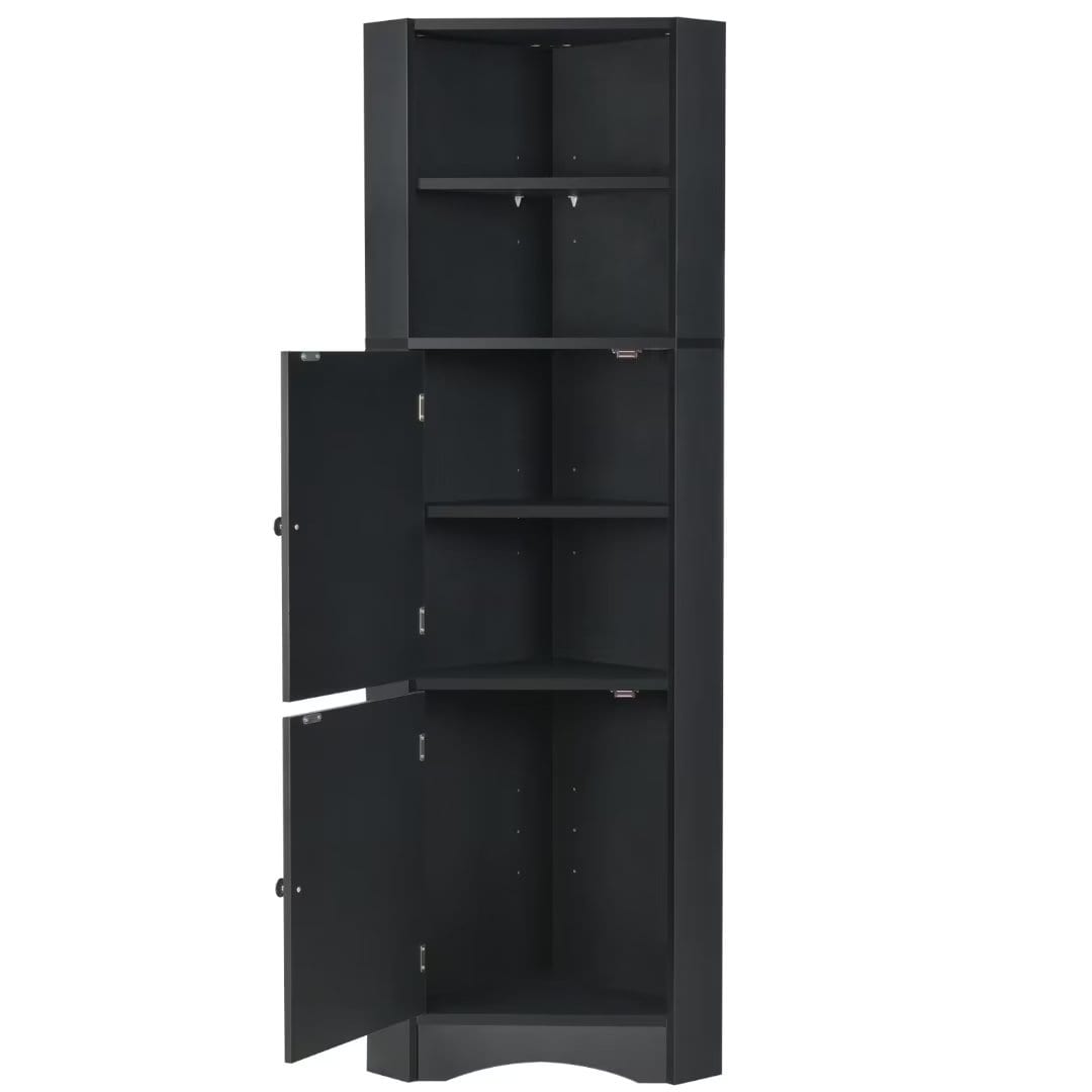 Tall Bathroom Corner Cabinet, with Doors and Adjustable Shelves - 14.96" x 14.96"x 61.02"