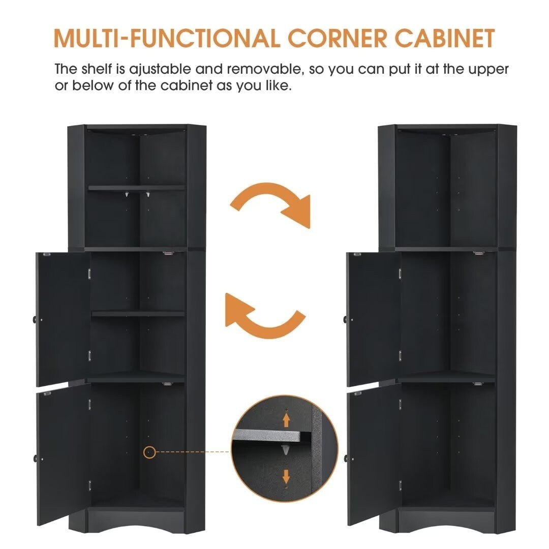 Tall Bathroom Corner Cabinet, with Doors and Adjustable Shelves - 14.96" x 14.96"x 61.02"