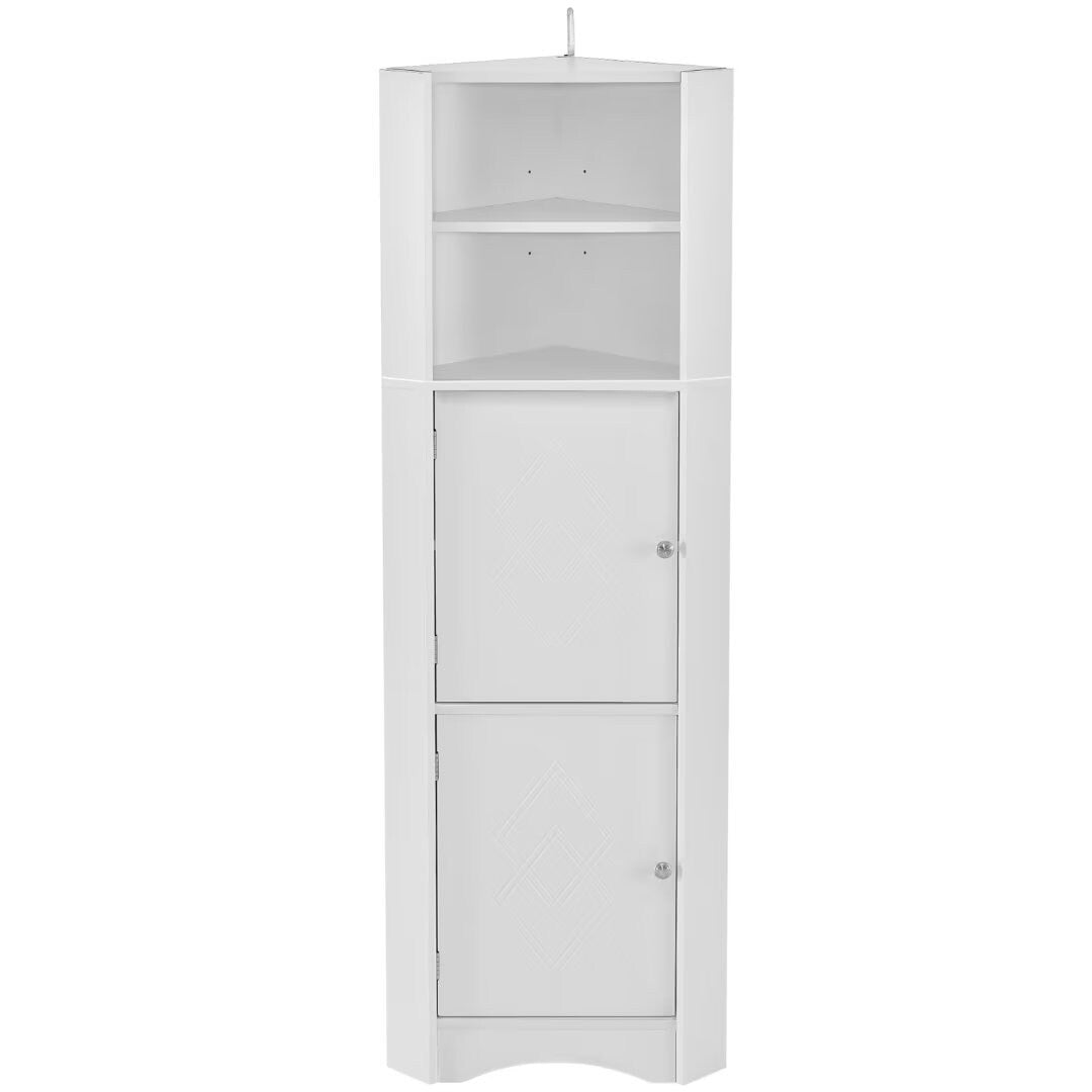 Tall Bathroom Corner Cabinet, with Doors and Adjustable Shelves - 14.96" x 14.96"x 61.02"