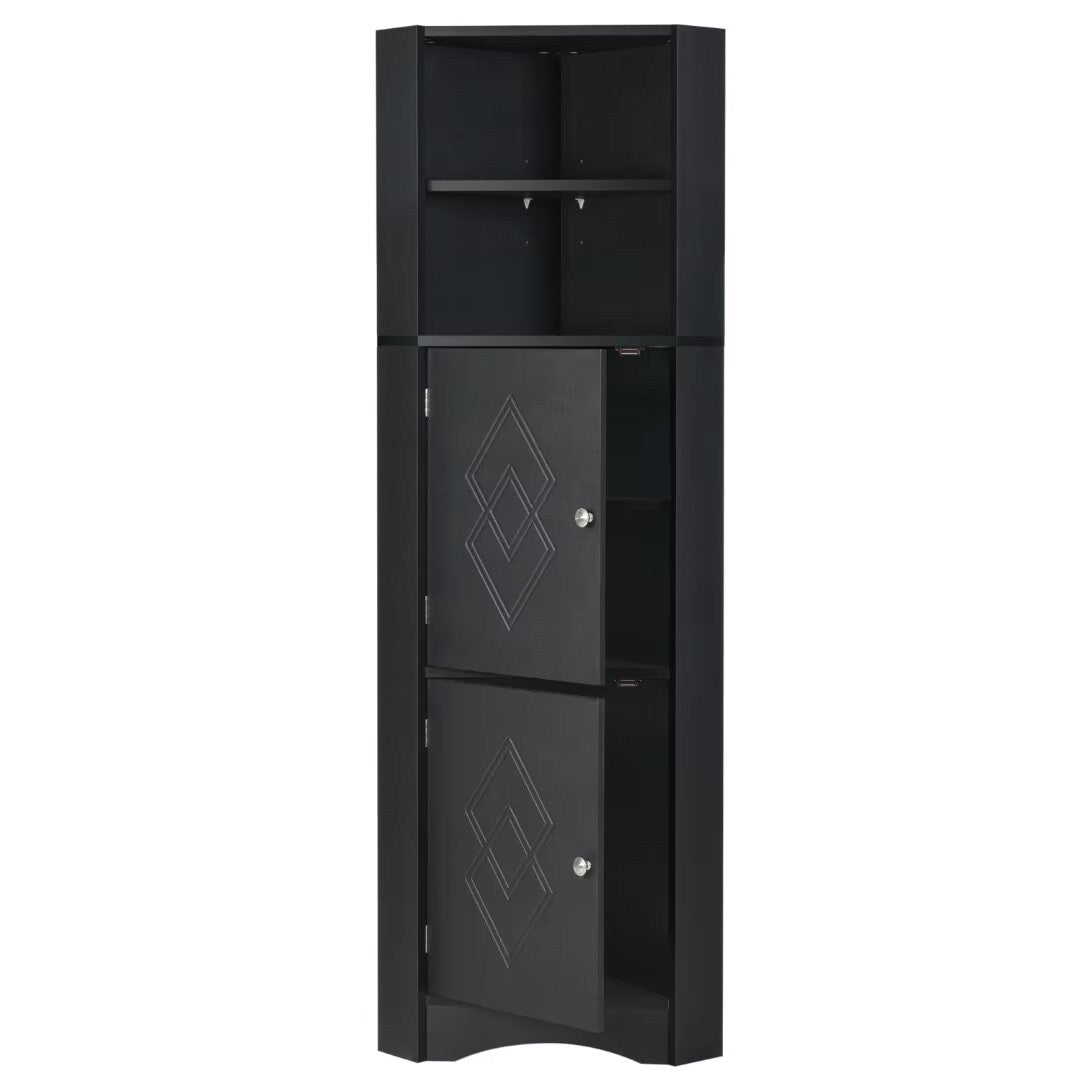 Tall Bathroom Corner Cabinet, with Doors and Adjustable Shelves - 14.96" x 14.96"x 61.02"