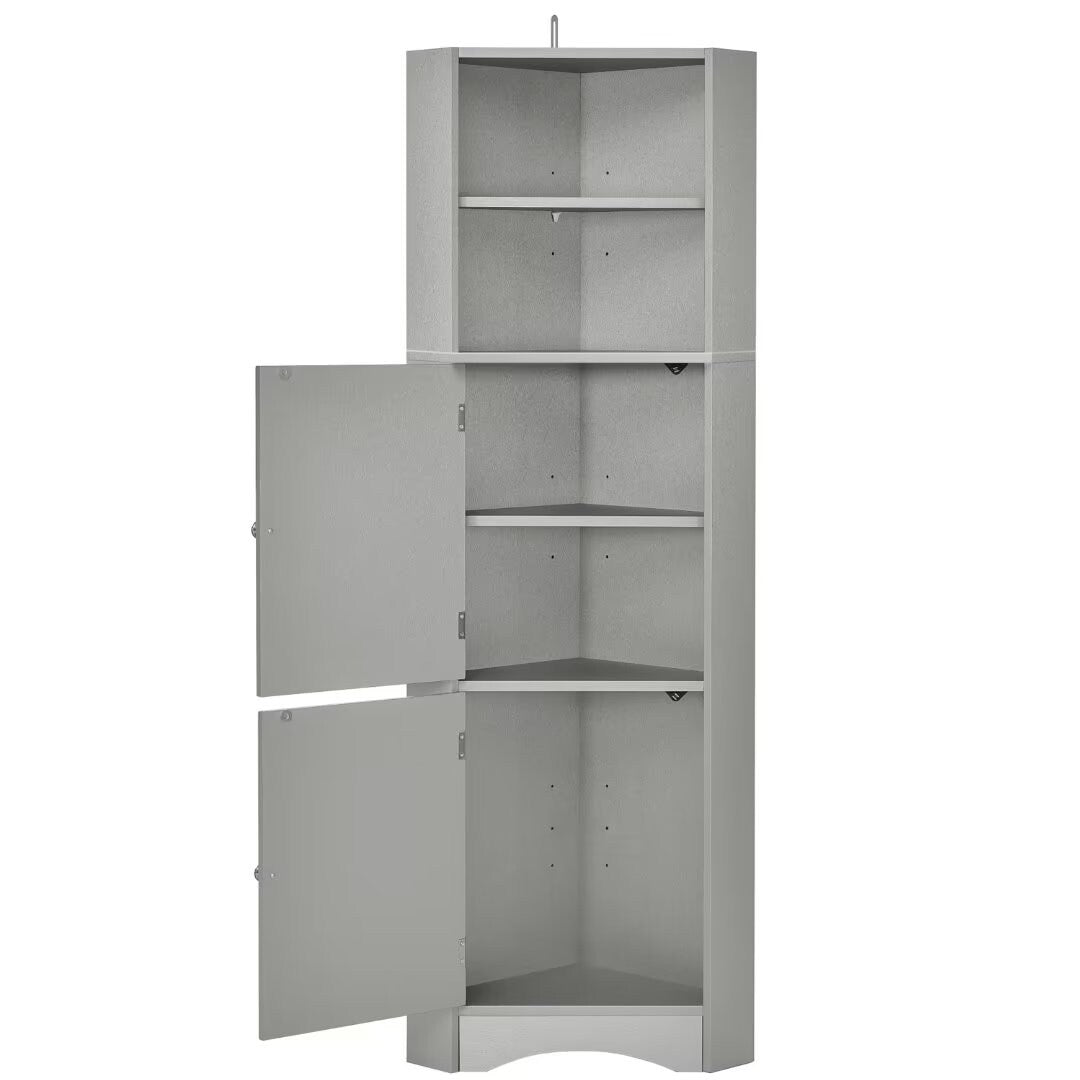 Tall Bathroom Corner Cabinet, with Doors and Adjustable Shelves - 14.96" x 14.96"x 61.02"