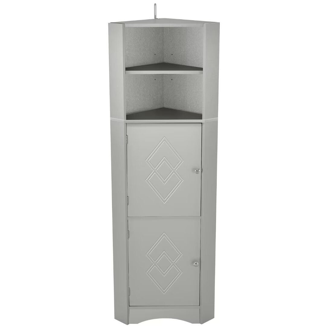 Tall Bathroom Corner Cabinet, with Doors and Adjustable Shelves - 14.96" x 14.96"x 61.02"