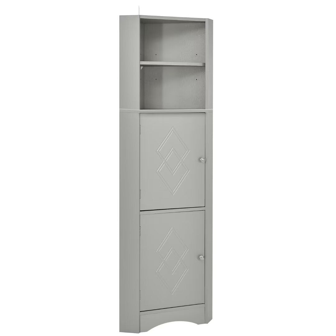 Tall Bathroom Corner Cabinet, with Doors and Adjustable Shelves - 14.96" x 14.96"x 61.02"