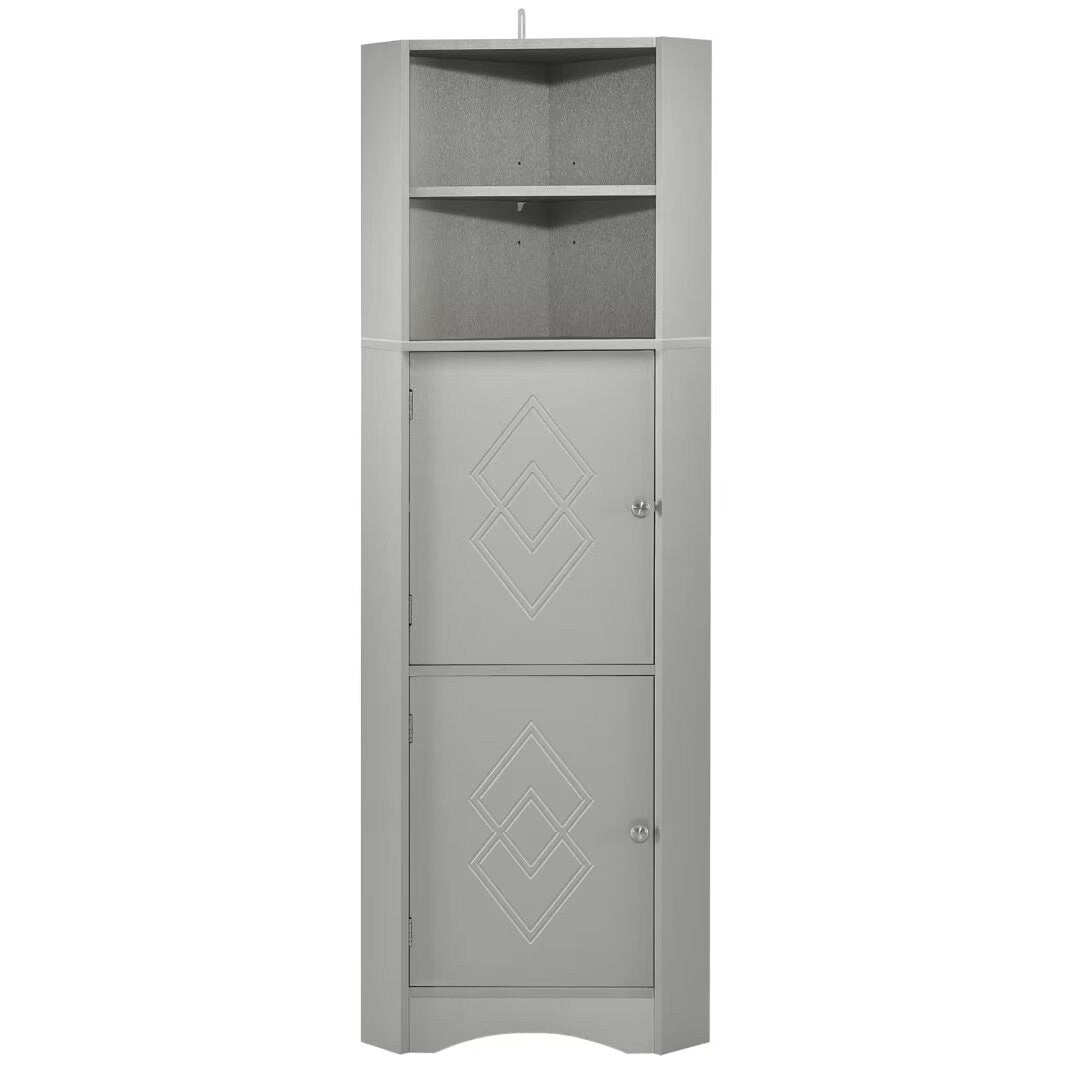 Tall Bathroom Corner Cabinet, with Doors and Adjustable Shelves - 14.96" x 14.96"x 61.02"