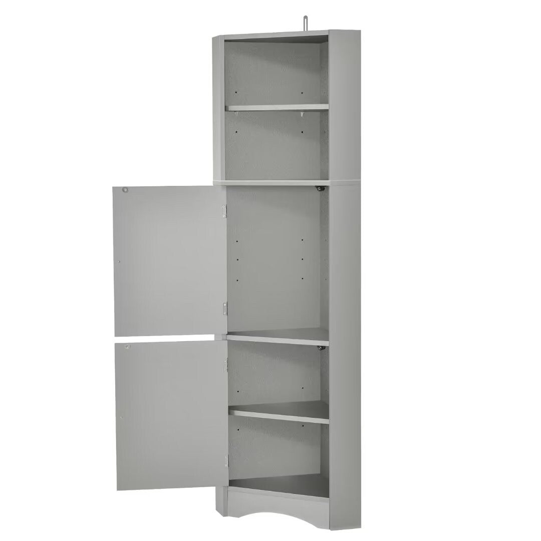 Tall Bathroom Corner Cabinet, with Doors and Adjustable Shelves - 14.96" x 14.96"x 61.02"