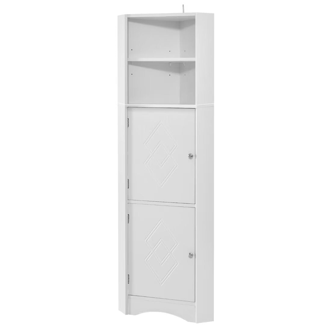 Tall Bathroom Corner Cabinet, with Doors and Adjustable Shelves - 14.96" x 14.96"x 61.02"