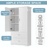 Tall Bathroom Storage Cabinet with Drawers and Adjustable Shelf - N/A