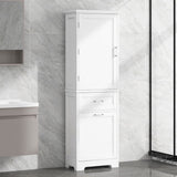 Tall Bathroom Storage Cabinet with Two Different Size Drawers and Adjustable Shelf Freestanding Storage Cabinet